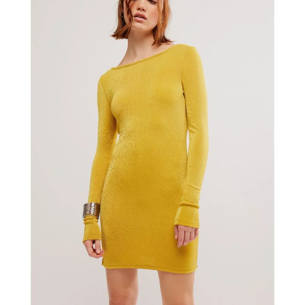 FREE PEOPLE Call Me Later Long Sleeve Dress / Ceylon Yellow - Picture 2 of 6